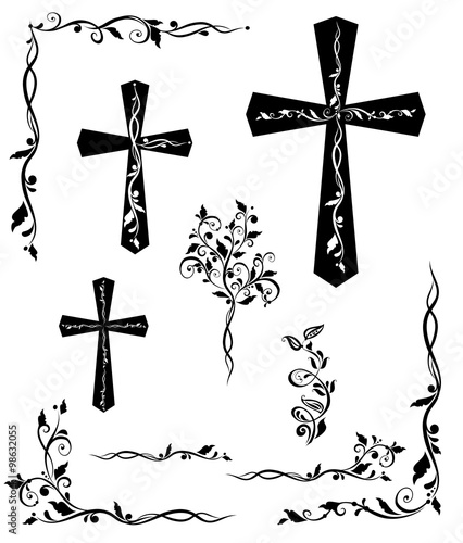 Set of engraving cross with floral pattern