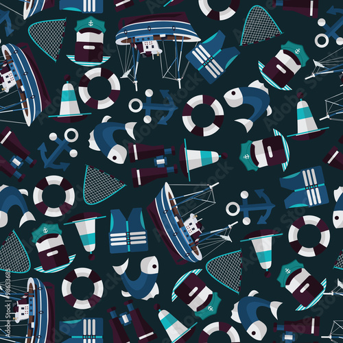 dark seamless pattern of industrial fishing