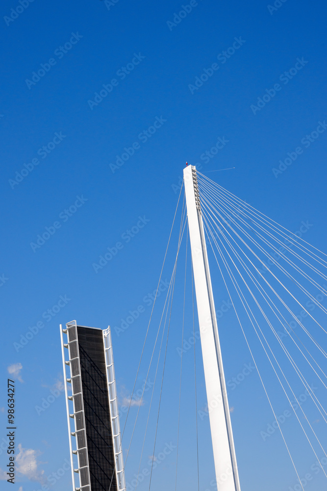 Open Drawbridge with Blue Sky / Detail of the bridge of Thaon di Revel (drawbridge) in La Spezia harbor at day - Liguria Italy