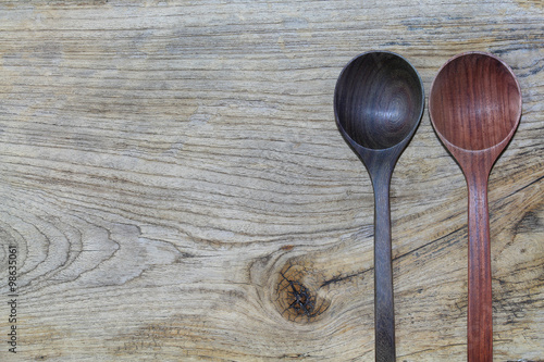 Top view Wooden spoon on old wooden background