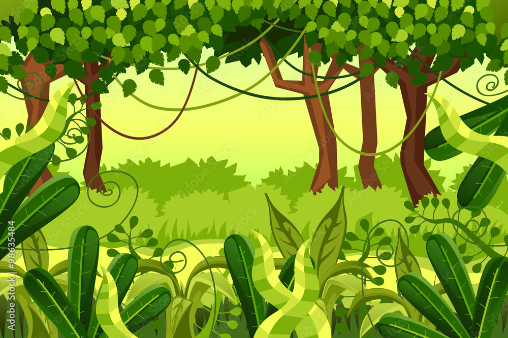 Obraz premium forest. colorful jungle. vector illustration