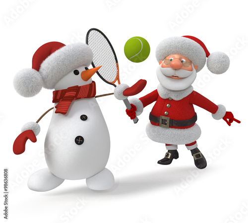 3d Santa Claus plays tennis