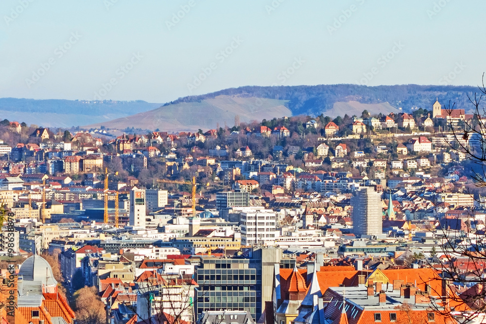 Obraz premium View over Stuttgart, townhall, city center