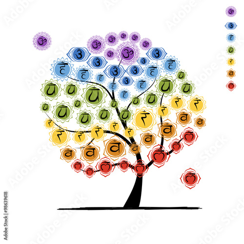 Yoga tree with chakras, sketch foy your design