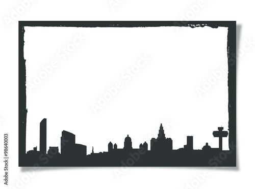 Grunge Picture Frame With Silhouette of Liverpool