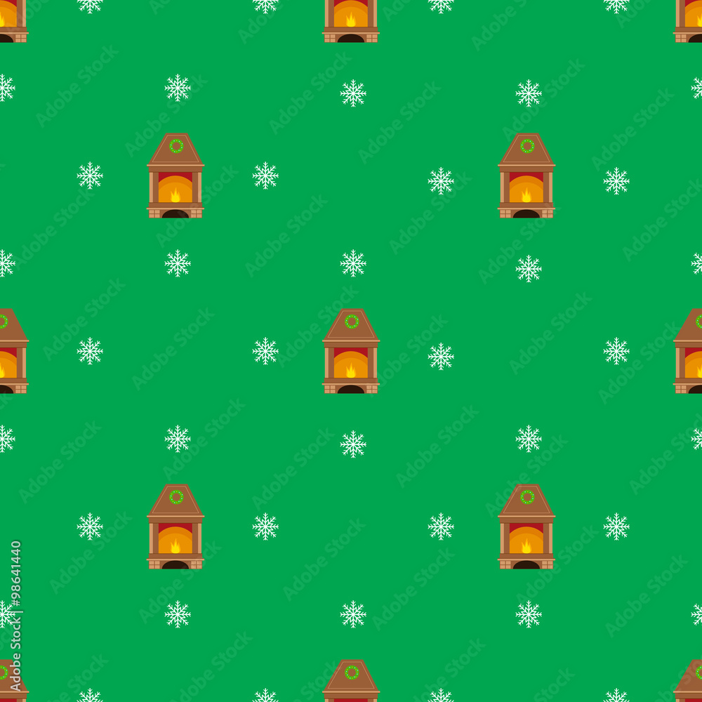 Christmas seamless pattern with fireplaces