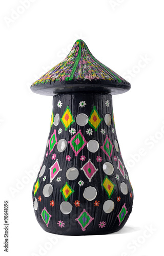 Black painted pottery table lamp photo