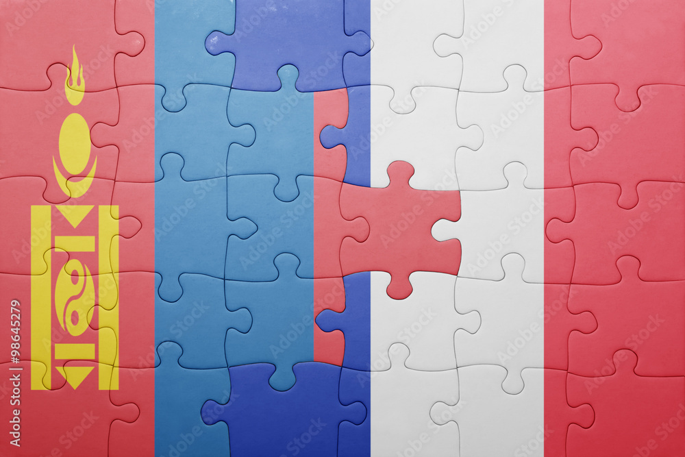 puzzle with the national flag of mongolia and france puzzle with the national flag of mongolia and france