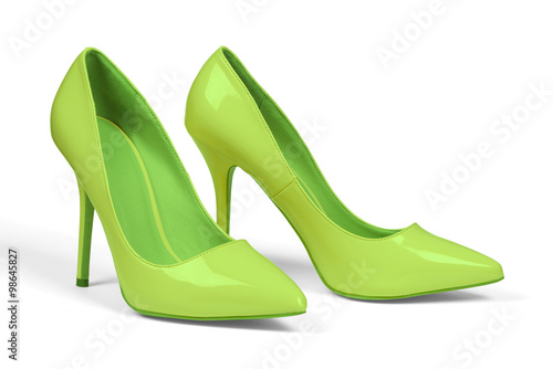 A pair of green women's heel shoes isolated over white with clipping path.