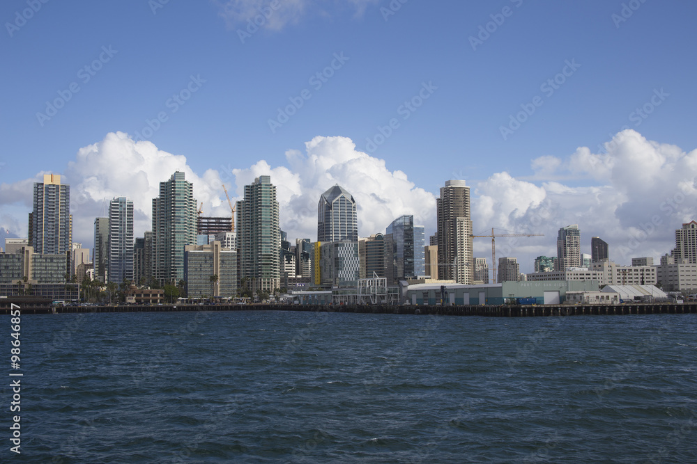 Harbor view of San Diego, Southern California City skylne