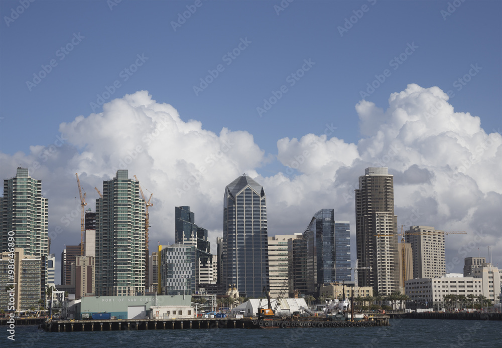 San Diego California, Port of San Diego bay skyline.