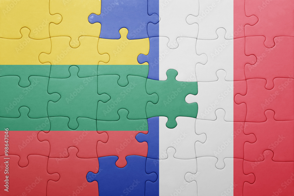 puzzle with the national flag of lithuania and france puzzle with the national flag of lithuania and france
