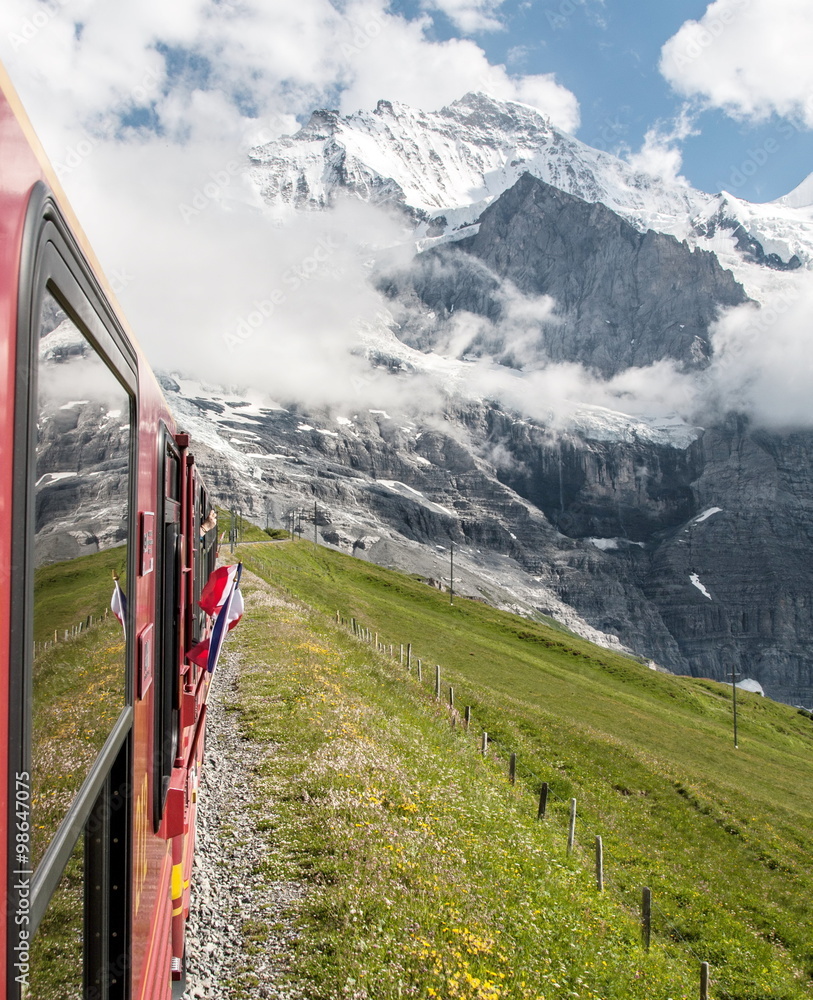 Trains in the Swiss mountains