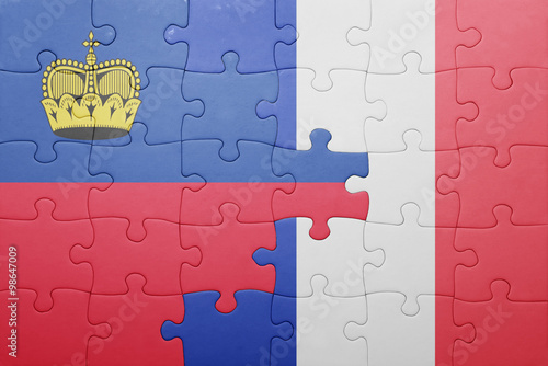 puzzle with the national flag of liechtenstein and france