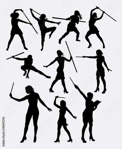 Girl with stick female extreme sport silhouette. Good use for symbol, logo, game character, element, mascot, sign, or any design you want. Easy to use.