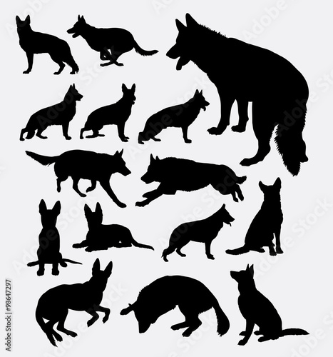 German shepherd pet dog silhouette. Good use for symbol, web  icon, logo, mascot, sticker, sign, or any design you want. Easy to use.