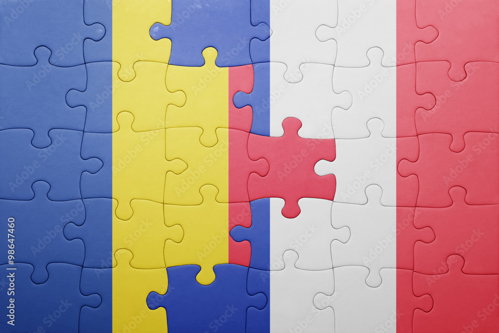 puzzle with the national flag of romania and france puzzle with the national flag of romania and france