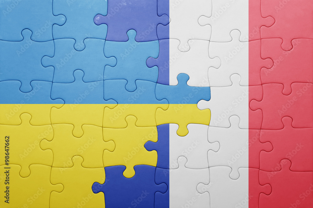 puzzle with the national flag of ukraine and france puzzle with the national flag of ukraine and france