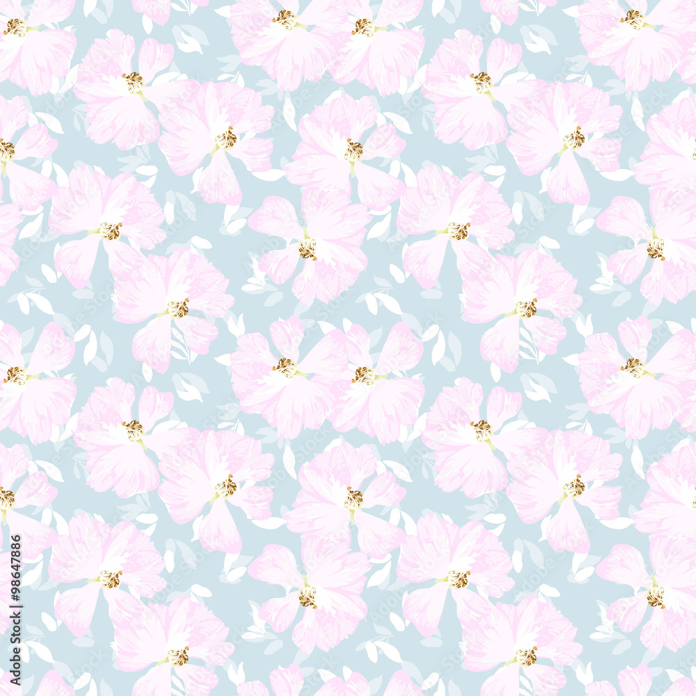 Pattern with flowers of rose hips