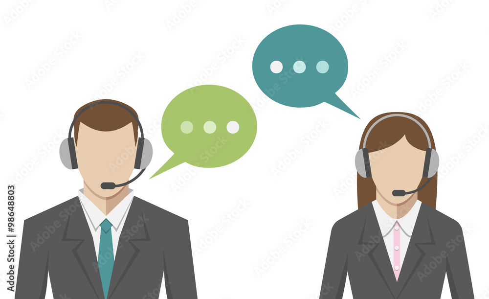 Man, woman, call center Man, woman, call center