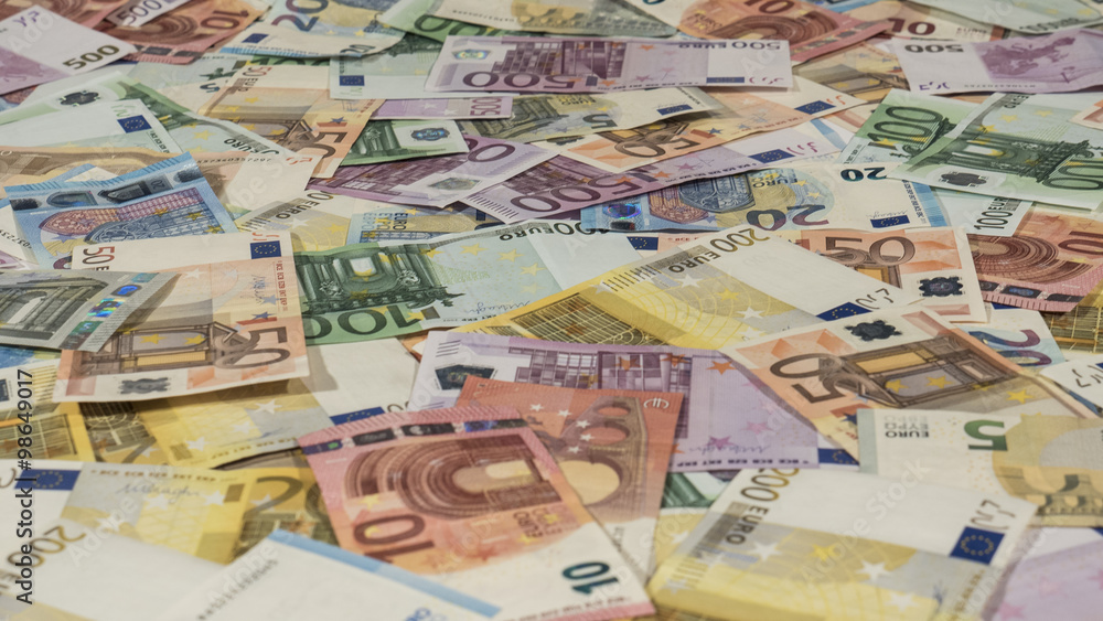 Fototapeta premium money background, euro bills seen from side angle