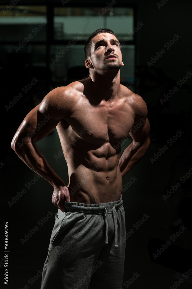 Strong Bodybuilding Man Looking Up