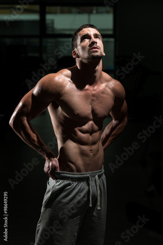 Strong Bodybuilding Man Looking Up