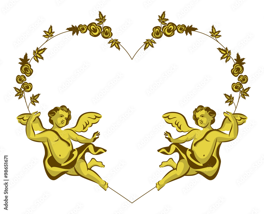 Fototapeta premium Heart shaped Valentine frame with Cupids