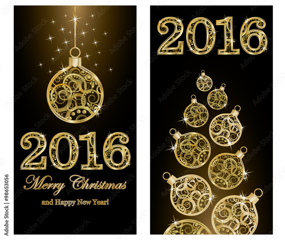 Merry Christmas and New 2016 year golden banners, vector Merry Christmas and New 2016 year golden banners, vector