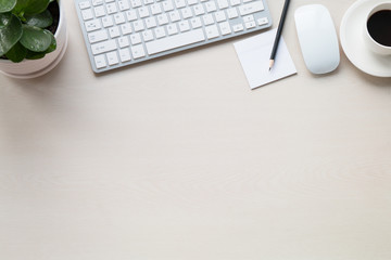 Office supplies on the wooden desk