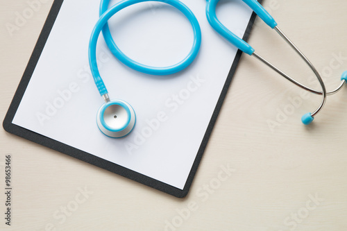 Stethoscope in doctors desk