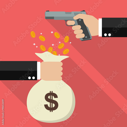 Hand holding a handgun for robbery