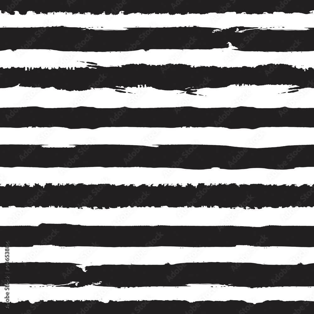 Hand drawn striped seamless pattern. Monochrome or black white horizontal dry brush strokes texture. Hand painted  background.