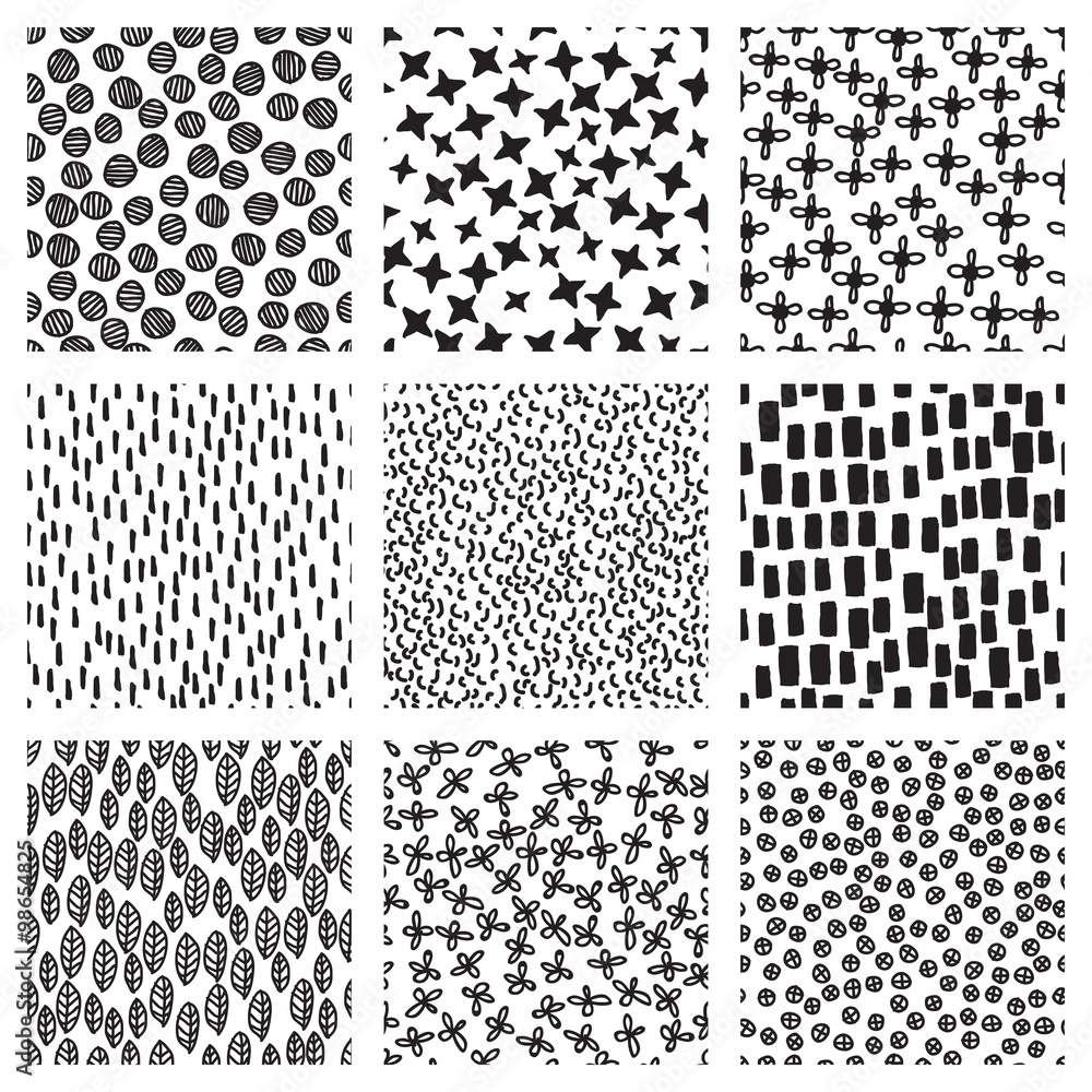 Abstract hand drawing textures collection. Vector ink illustration set.