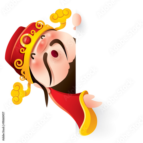 Chinese God of Wealth with big sign