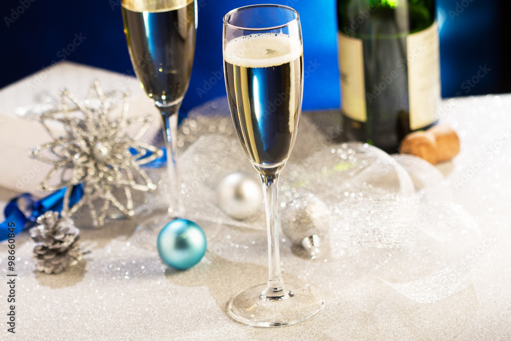 Pair glass of champagne. New year celebration or wedding concept theme Pair glass of champagne. New year celebration or wedding concept theme