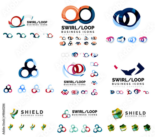 Set of company logotype branding designs, swirl infinity loop concept icons isolated on white
