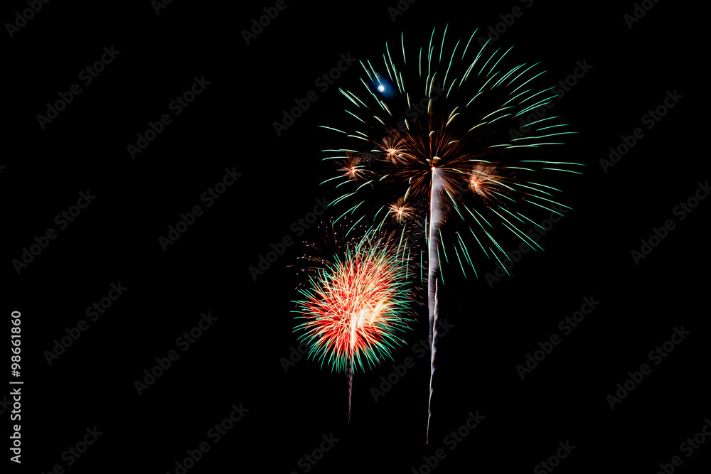 Fireworks isolated black background.