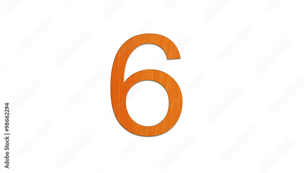 Number six wooden texture on the isolate and white background Number six wooden texture on the isolate and white background