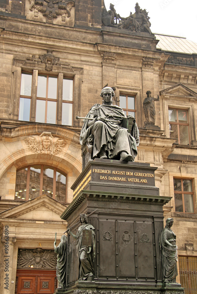 DRESDEN, GERMANY - APRIL 27, 2010: Monument to Frederick Augustus I of Saxony at Dresden Court of Appeal