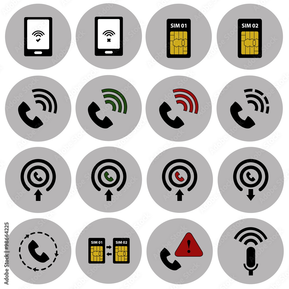 Phone signal and communications vector icon set Phone signal and communications vector icon set