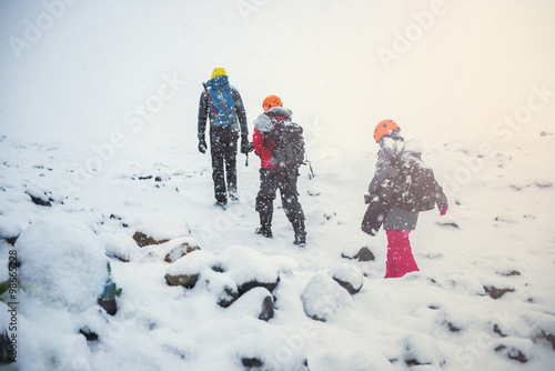 group of climbers in snow mountains