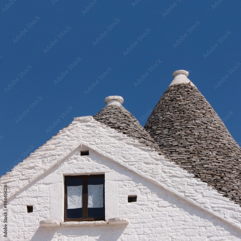 Trulli of Alberobello detail of typical conical roofs