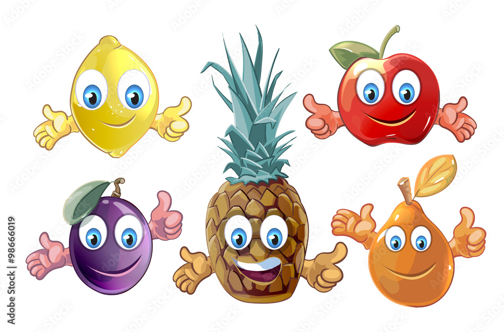 Fototapeta premium Funny cartoon fruits icons