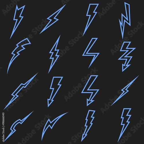 Lightning black vector linear outline icons set