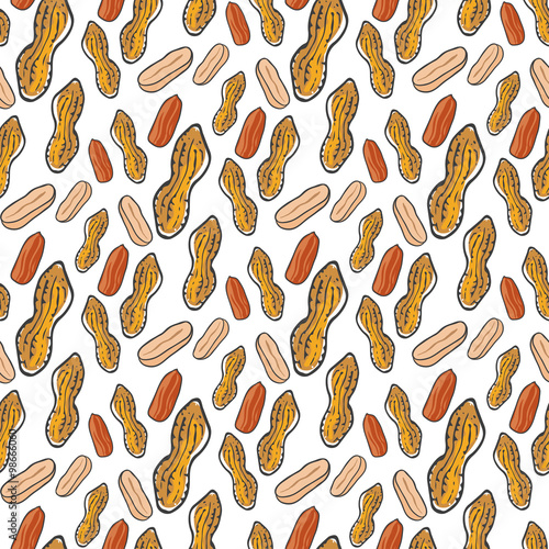 Cute seamless pattern with peanuts . Sketched natural nuts hand drawn vector background. For your design, textile, fabric, surface textures, packaging.