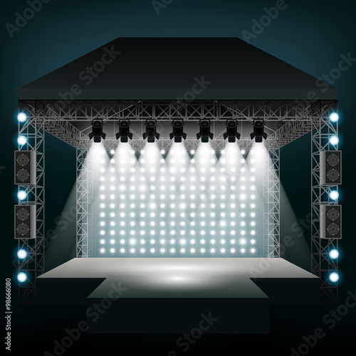 Concert stage with spotlights. Vector illustration