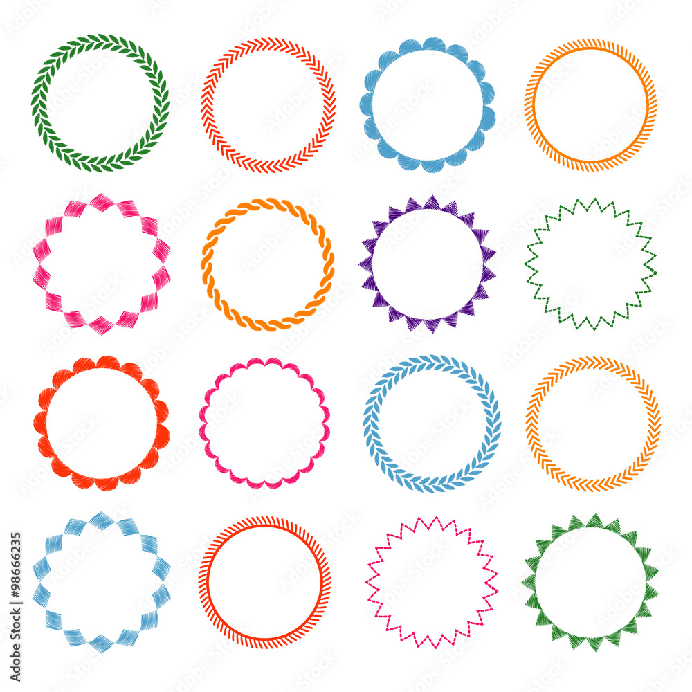 Embroidery stitches vector circle frames set Embroidery stitches vector circle frames set
