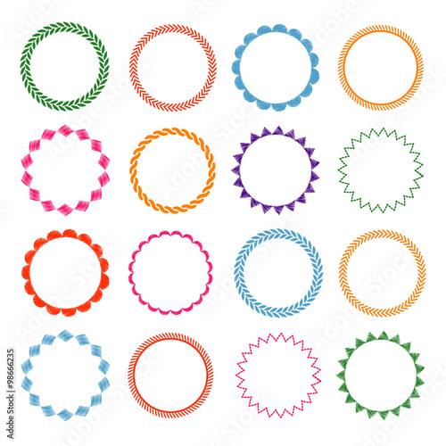 Embroidery stitches vector circle frames set