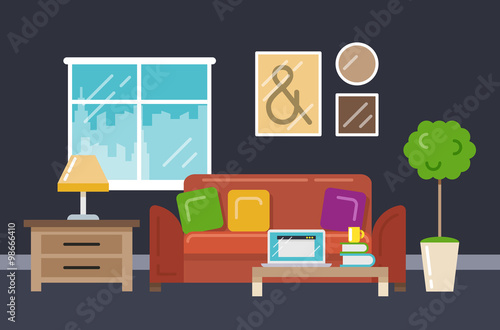 Home office interior in flat style